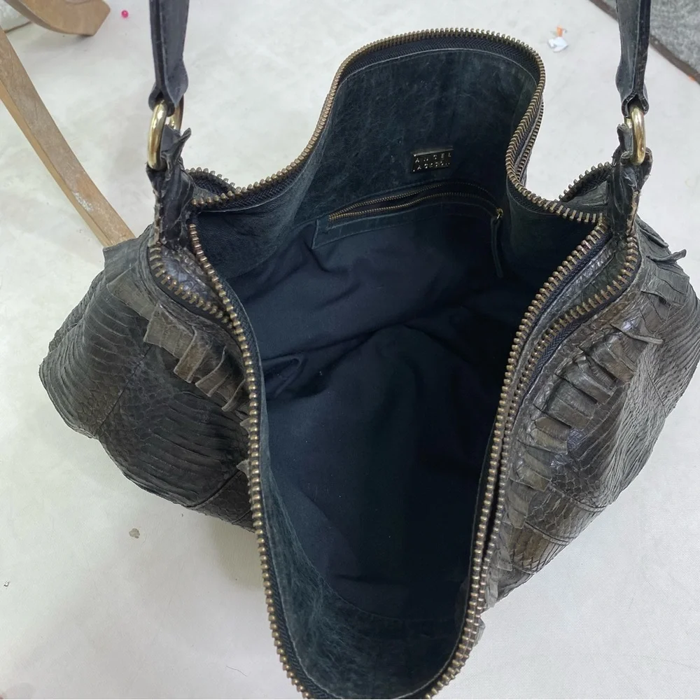 Angel Jackson XL python snakeskin fringe leather shoulder bag tote